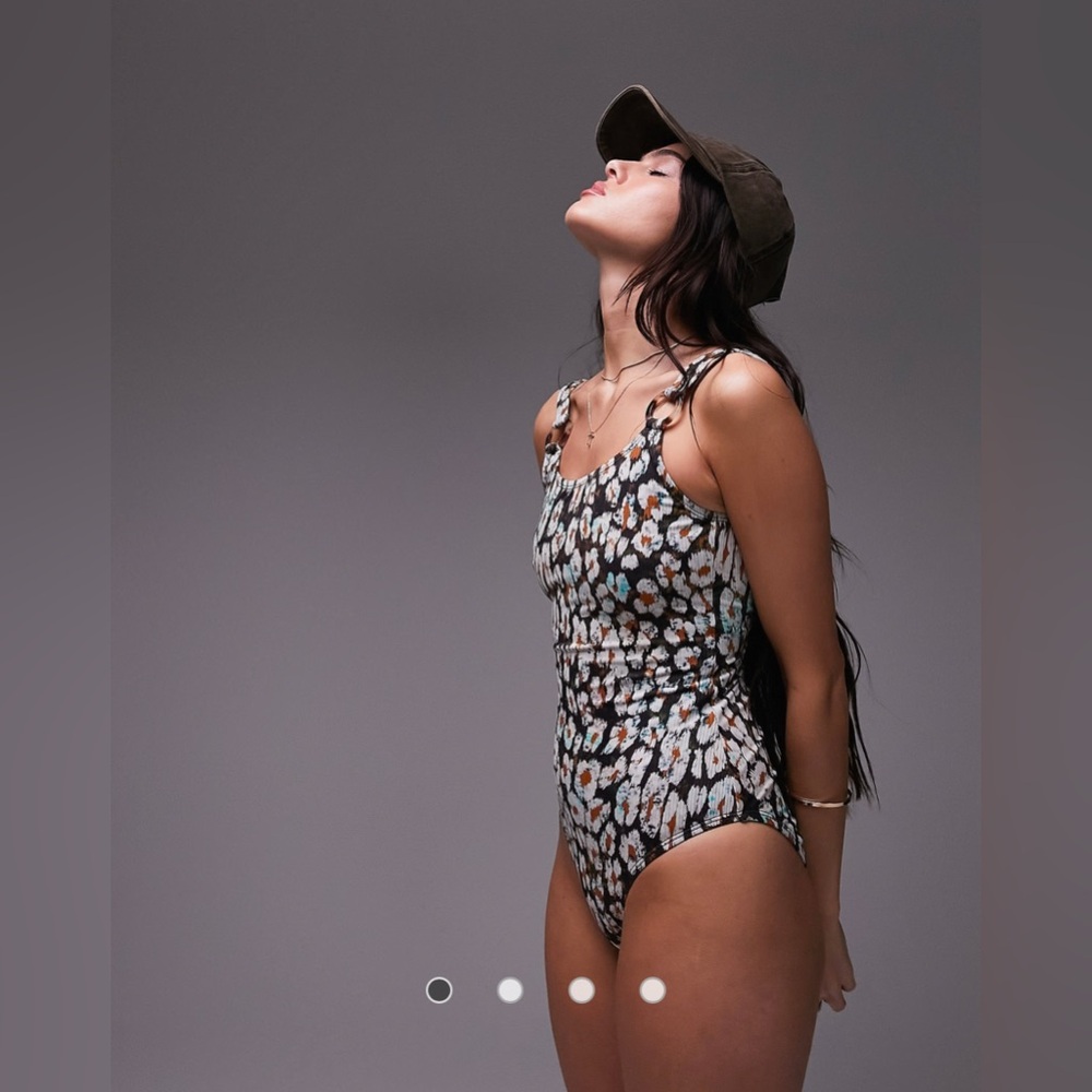 Topshop leopard print scoop back swimsuit with ring trims in multi